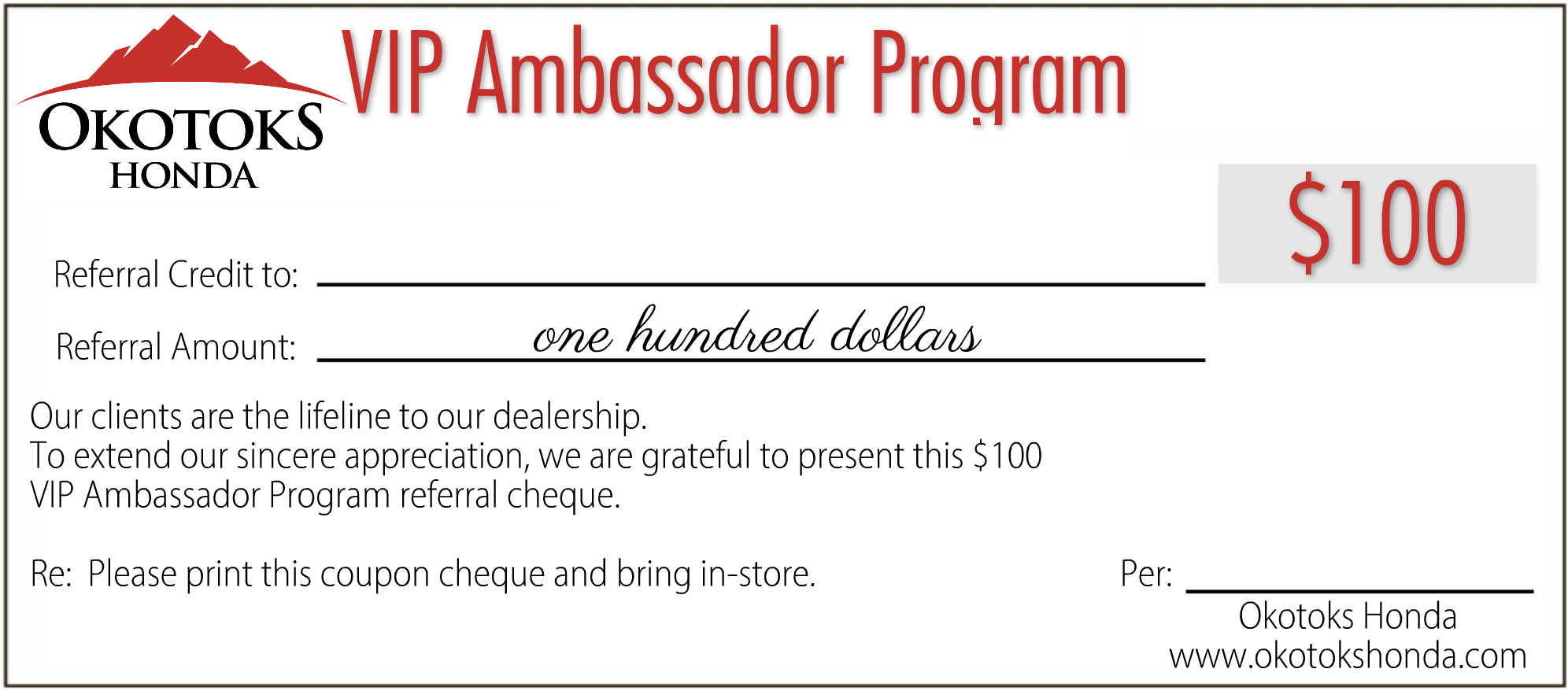 $100 VIP Ambassador Program